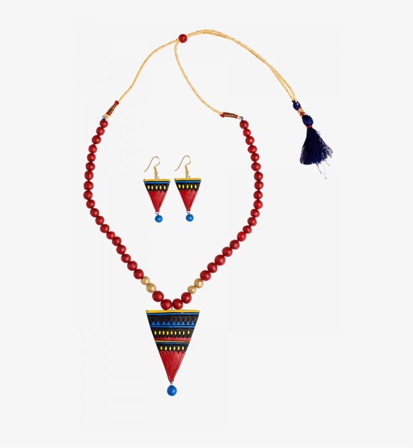Terracotta Red & Blue Triangle Shape Necklace - Lazo Diamond Bracelet, transparent png download
