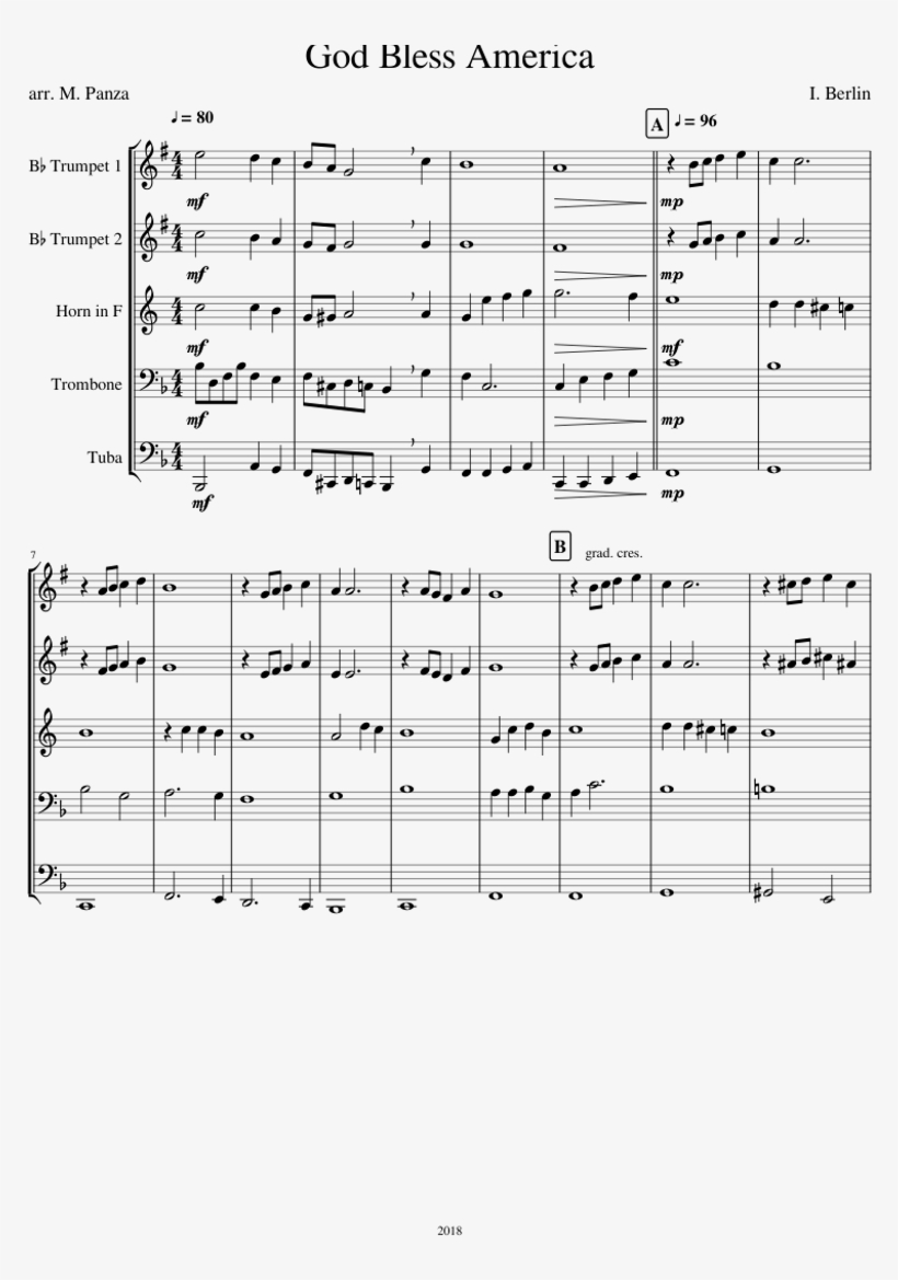 God Bless America Sheet Music For Trumpet, French Horn, - Adeste Fideles David Willcocks, transparent png download
