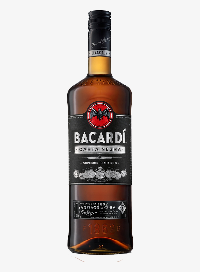 Bacardi Carta Negra Rum 1l - Bacardi Negra, transparent png download