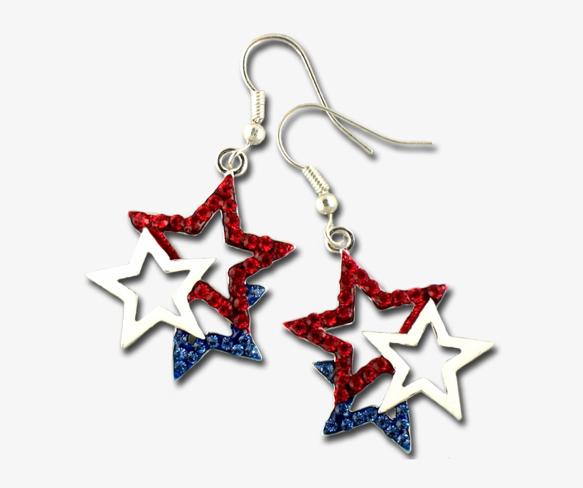 These 3 Star Dangle Earrings Feature Red And Blue Crystal - Earrings, transparent png download