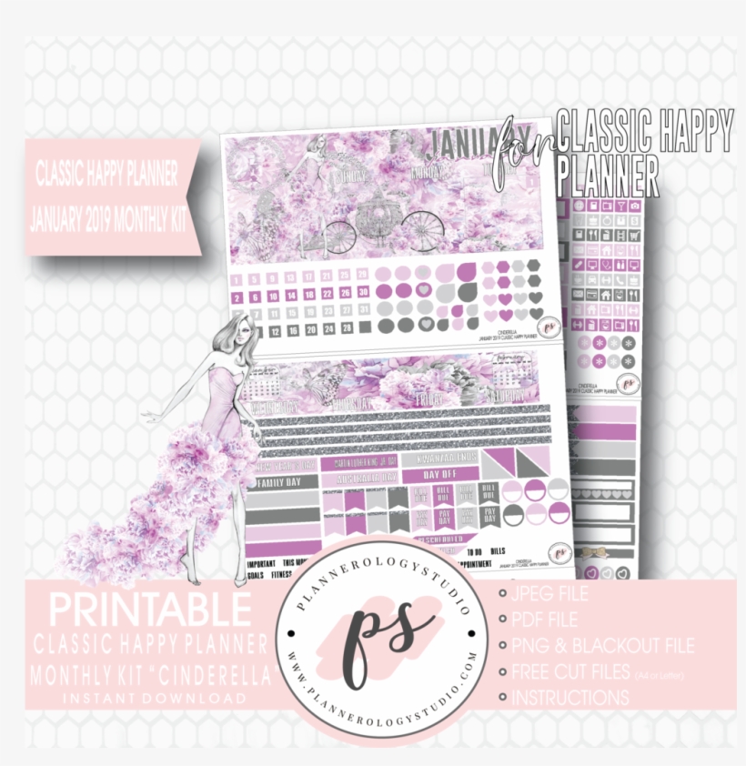 Cinderella New Years January 2019 Monthly View Kit - January 2019 Monthly Stickers Free, transparent png download