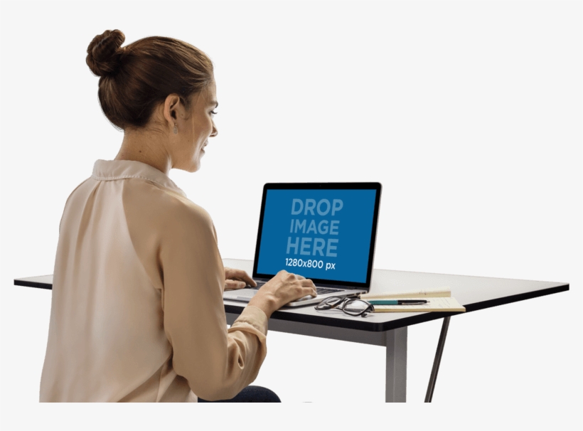 Macbook Mockup Template Of A Woman Typing - Coffee Table, transparent png download