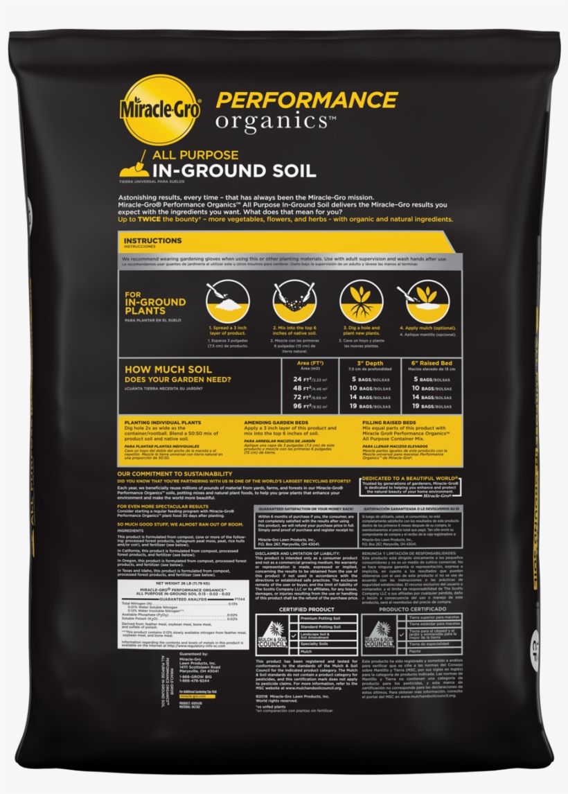 Miracle Gro® Performance Organics™ All Purpose In Ground - Automotive Cleaning, transparent png download