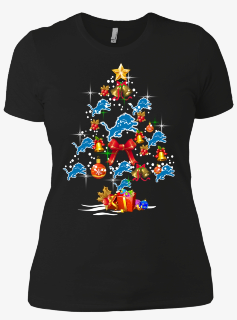 Detroit Lions Christmas Tree Boyfriend T-shirt - T-shirt, transparent png download