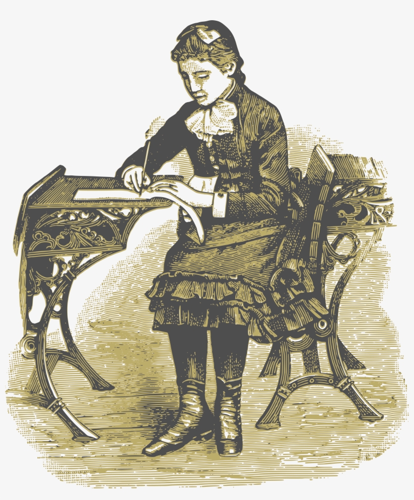 Free Clipart Of A School Girl Writing At A Desk - Cute Student Female Student Girl Laptop Book Royalty, transparent png download