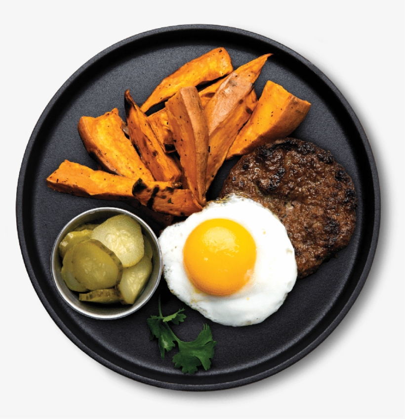 Over Easy Burger With Sweet Potato - Egg And Chips, transparent png download
