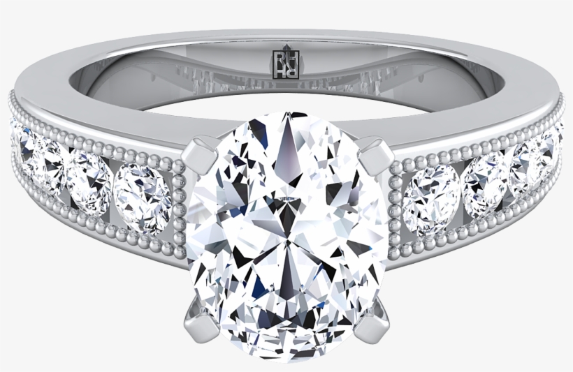 E80185 Oval White 1 1 - Oval Rose Gold Engagement Ring With Baguettes, transparent png download