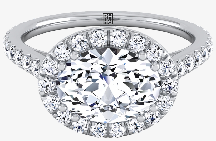 E80166 Oval White 1 2 - East West Oval Rose Gold Engagement Ring, transparent png download