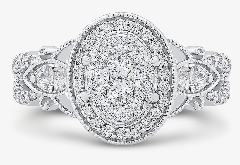14k White Gold Round Cut Diamond Oval Shape Halo Engagement - Engagement Ring, transparent png download