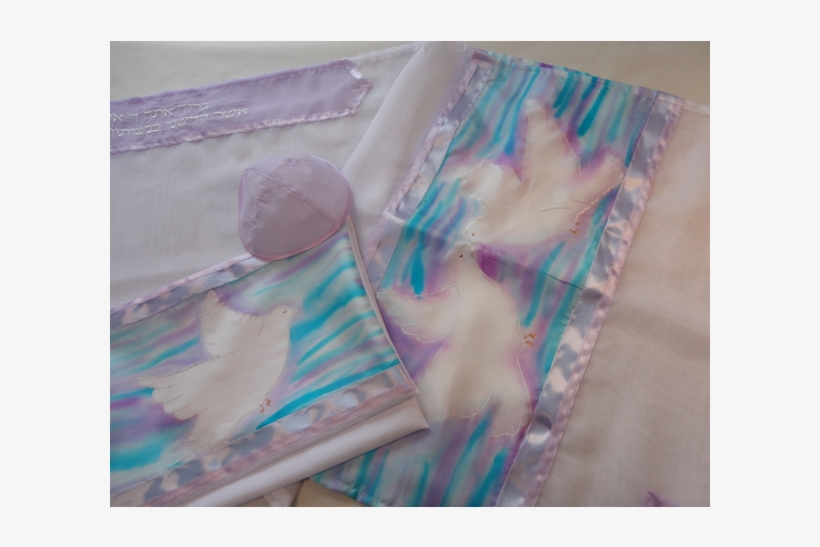 White Silk Tallit Prayer Shawl With Peace Doves Design - Patchwork, transparent png download