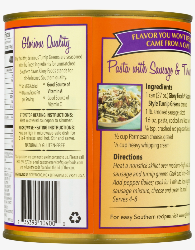 Glory Foods Seasoned Southern Style Turnip Greens, - Grated Parmesan, transparent png download