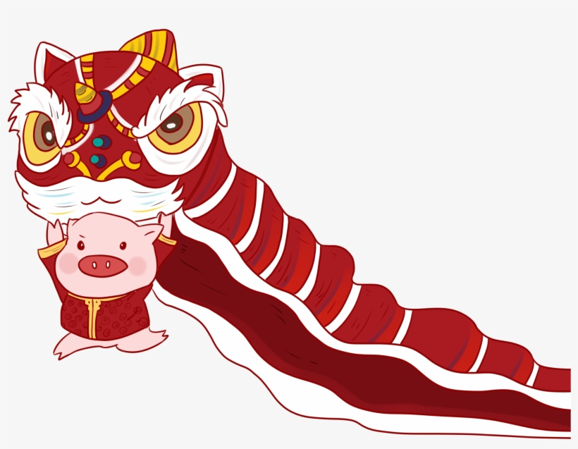 Chinese Style Hand Painted Illustration New Year Png - 豬 年 舞 獅, transparent png download