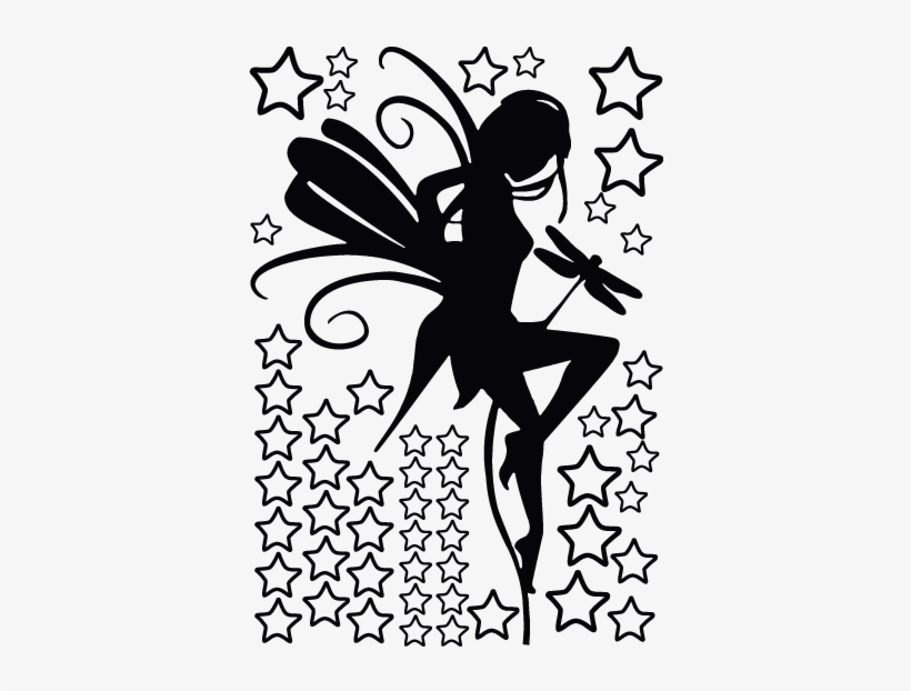 Adesivo De Parede Fada Com Estrelas - Black And White Fairy, transparent png download
