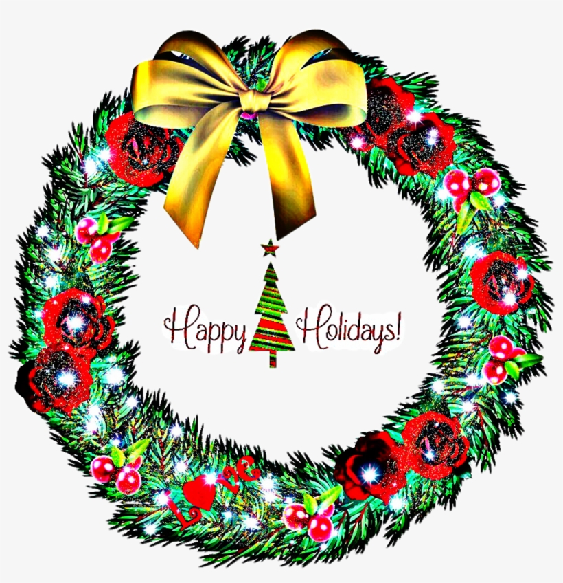 Wreath Christmas Tree Flowers Happy Holidays, transparent png download