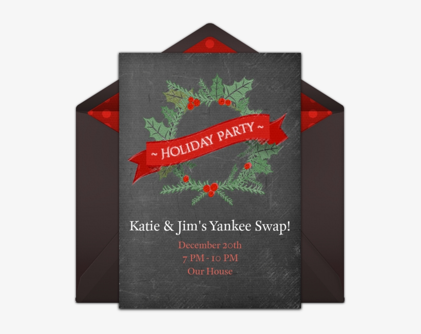 Holiday Chalkboard Wreath Online Invitation - Christmas Tree, transparent png download