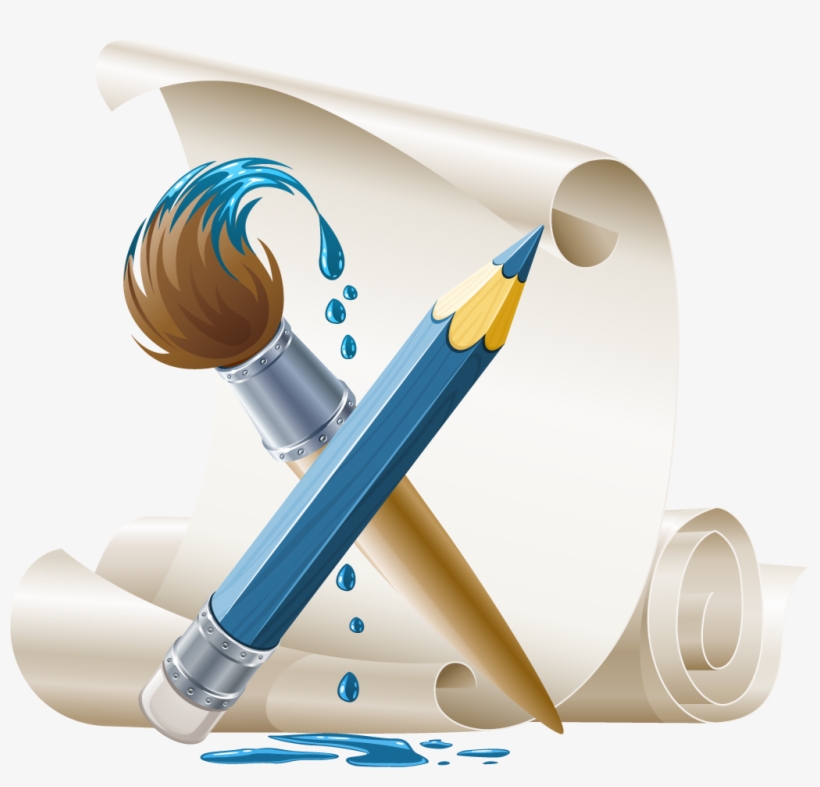 Render Pincel Design - Pencil And Paintbrush, transparent png download