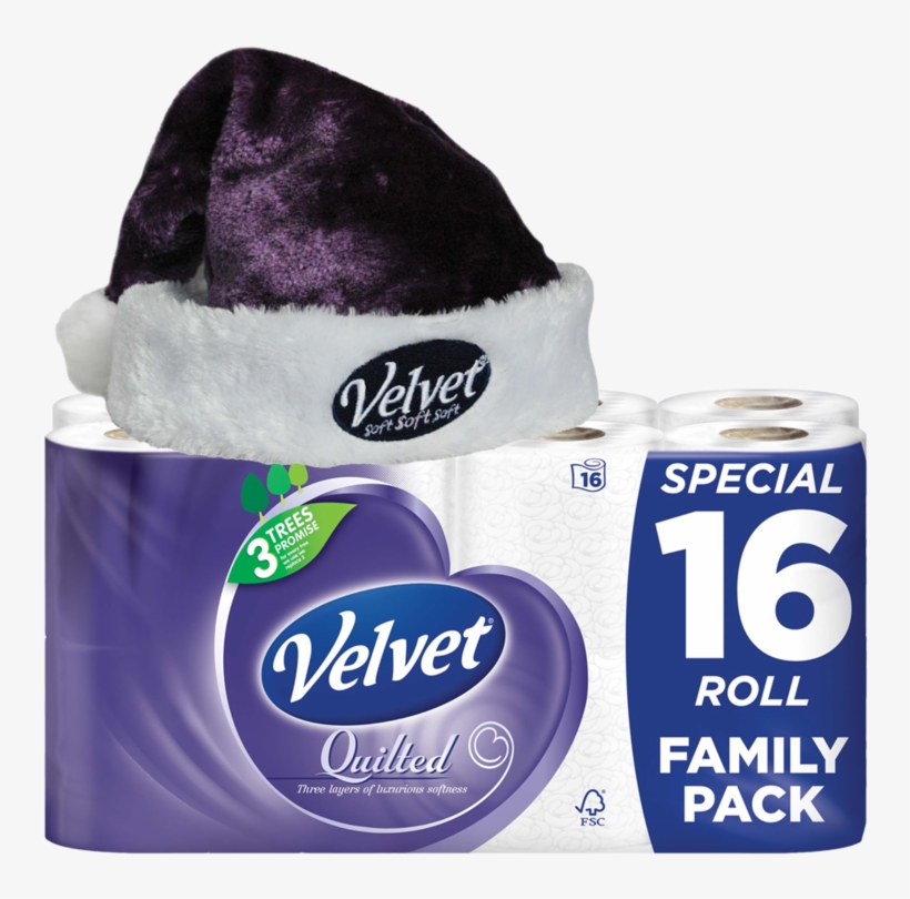 Velvet Quilted Toilet Tissue 16 Roll Free Santa Hat - Velvet Quilted Toilet Rolls, transparent png download