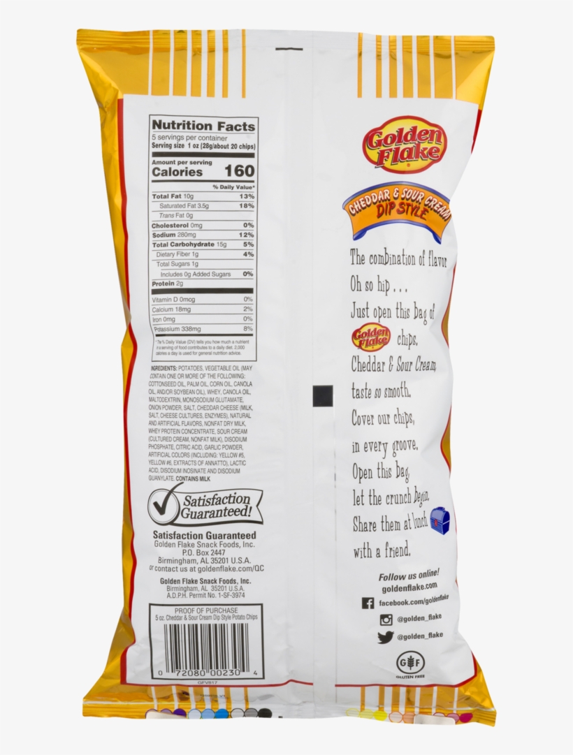 Golden Flake Dip Style Potato Chips, Cheddar & Sour - Snack, transparent png download