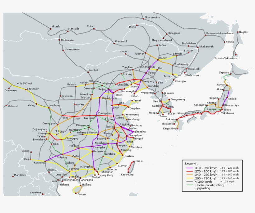 Operational High-speed Lines In East Asia - High Speed Trains In Asia, transparent png download