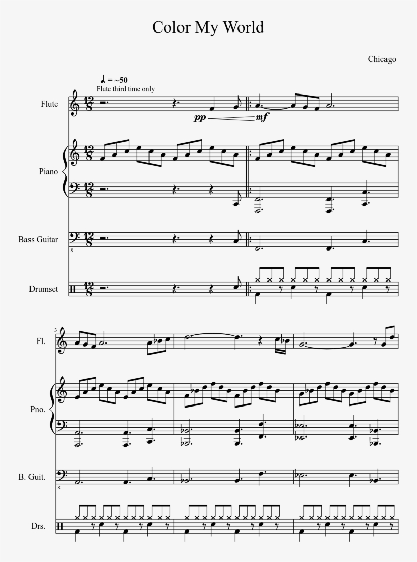 Color My World Sheet Music Composed By Chicago 1 Of - Chicago Colour My World Flute Solo, transparent png download