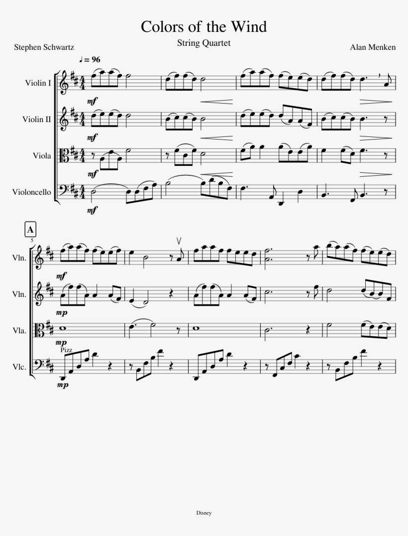 Colors Of The Wind Final - Mii Song Clarinet Sheet Music, transparent png download