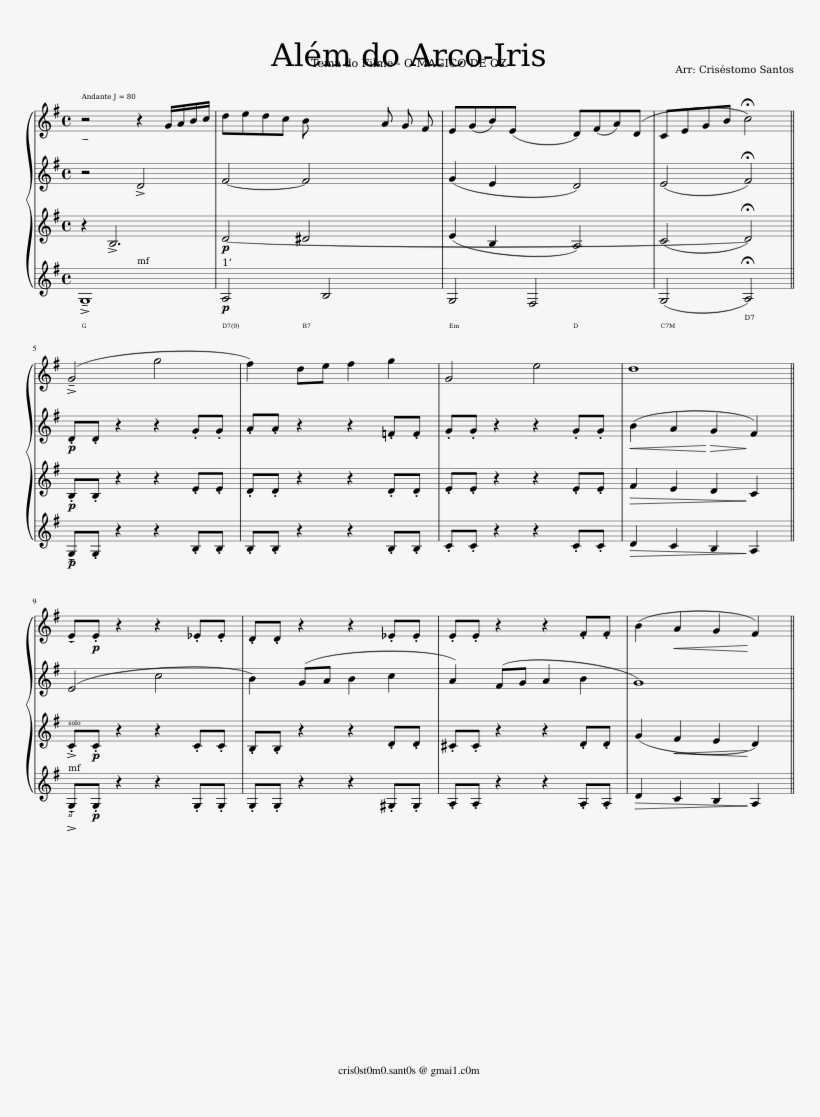 Além Do Arco-iris Quarteto Clarinete - Alem Do Arco Iris Partitura Piano, transparent png download