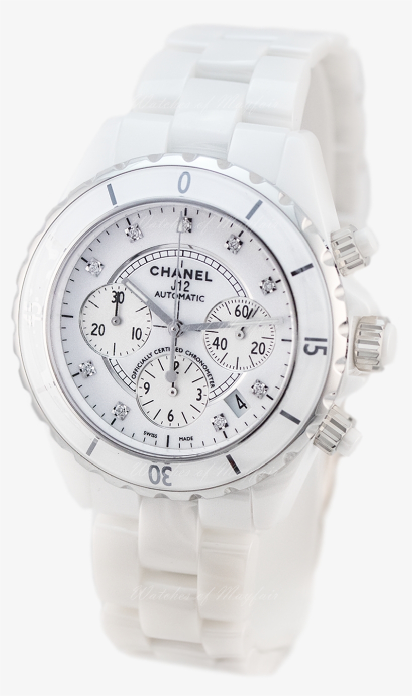 Chanel J12 Chronograph White Ceramic Diamonds Indicators - Analog Watch, transparent png download