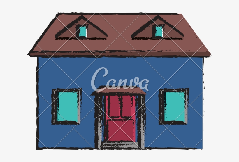 Green House With Red Door - Illustration, transparent png download