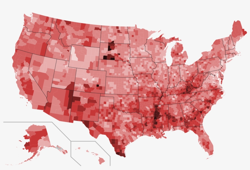 Mapa Da Taxa De Pobreza Nos Estados Unidos Por Condados - Us Violent Crime By County, transparent png download