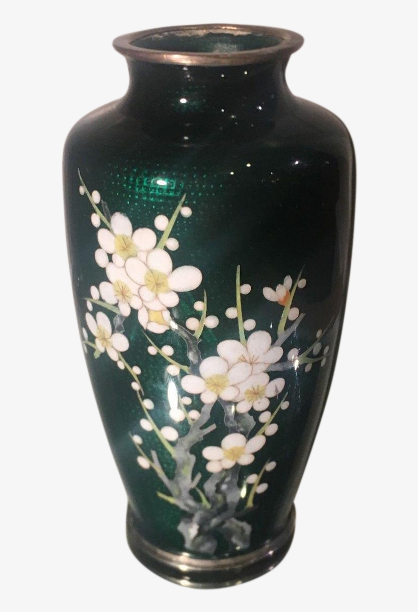 Vintage Japanese Green Cloisonné Vase W Flowers & Bird - Vase, transparent png download