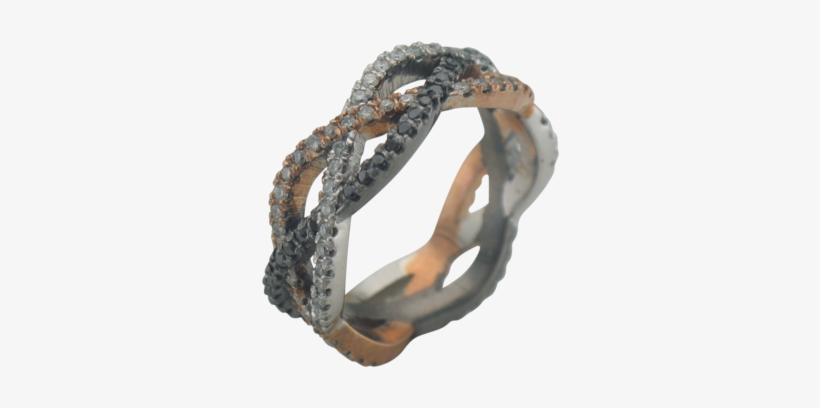 14k Braided Black, Champagne & White Diamond Ring, transparent png download