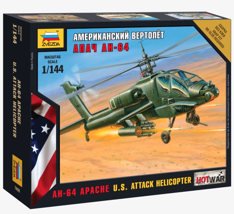 Buy Zvezda 7408 Ah-64 Apache Us Attack Helicopter Model - Zvezda Ah 64, transparent png download
