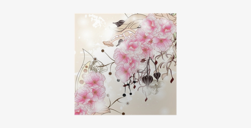 Floral Background With Cherry Blossom Branch Poster - Cherry Blossom, transparent png download