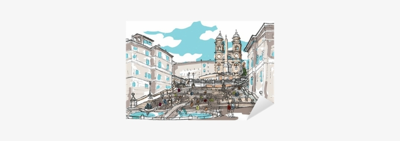 Watercolor Sketch Of Spanish Steps, Rome, Italy Sticker - Spanish Steps, transparent png download
