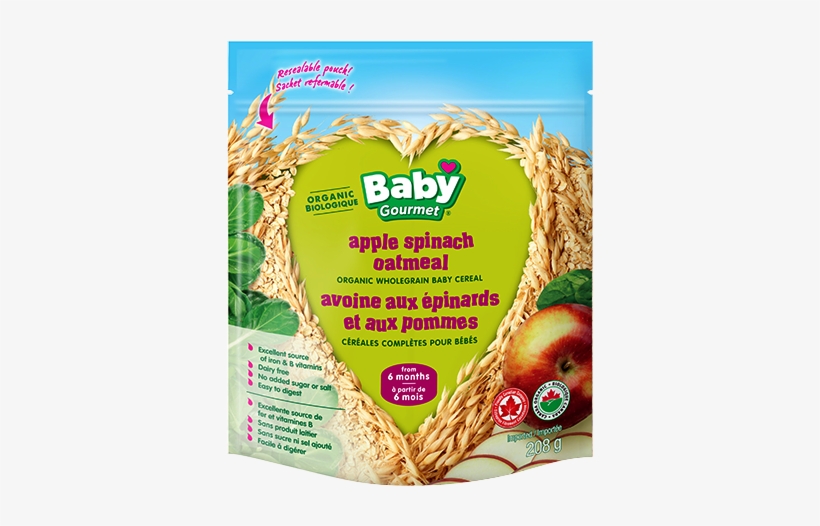 Apple Spinach Oatmeal - Baby Gourmet Organic Apple Spinach Oatmeal, transparent png download