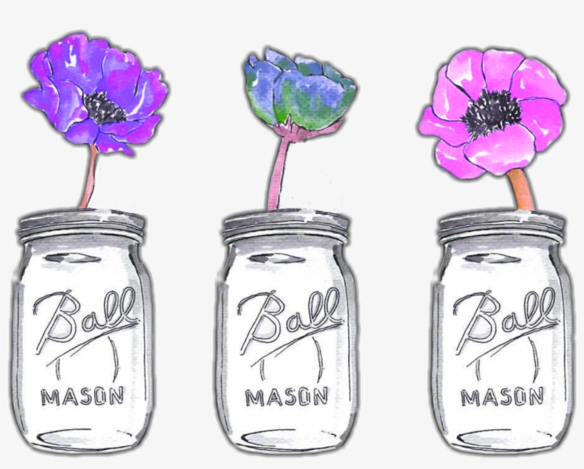 #ftestickers #watercolor #flowers #masonjars #colorful - Illustration, transparent png download