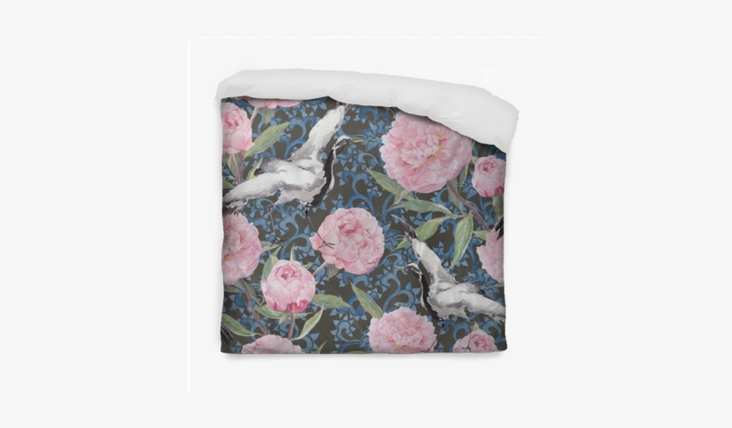 Crane Birds, Peony Flowers - Watercolor Painting, transparent png download