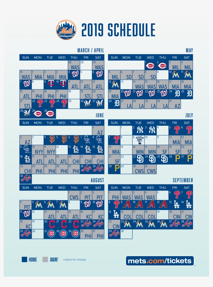 The 2019 Schedule Is Subject To Change - Mlb Mets 2019 Schedule, transparent png download