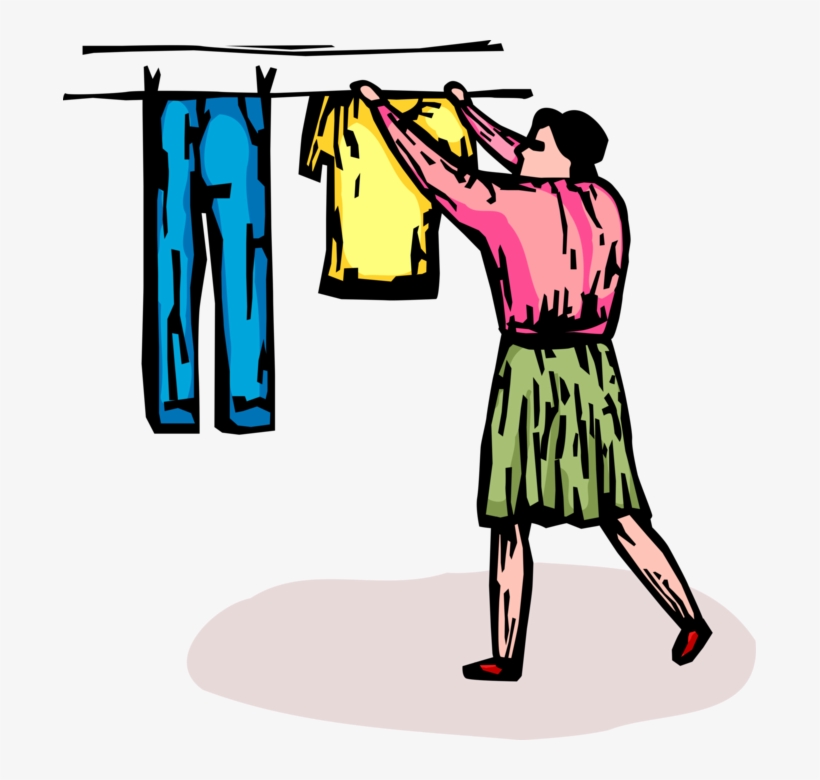 Vector Illustration Of Woman Hangs Clean Clothes To, transparent png download
