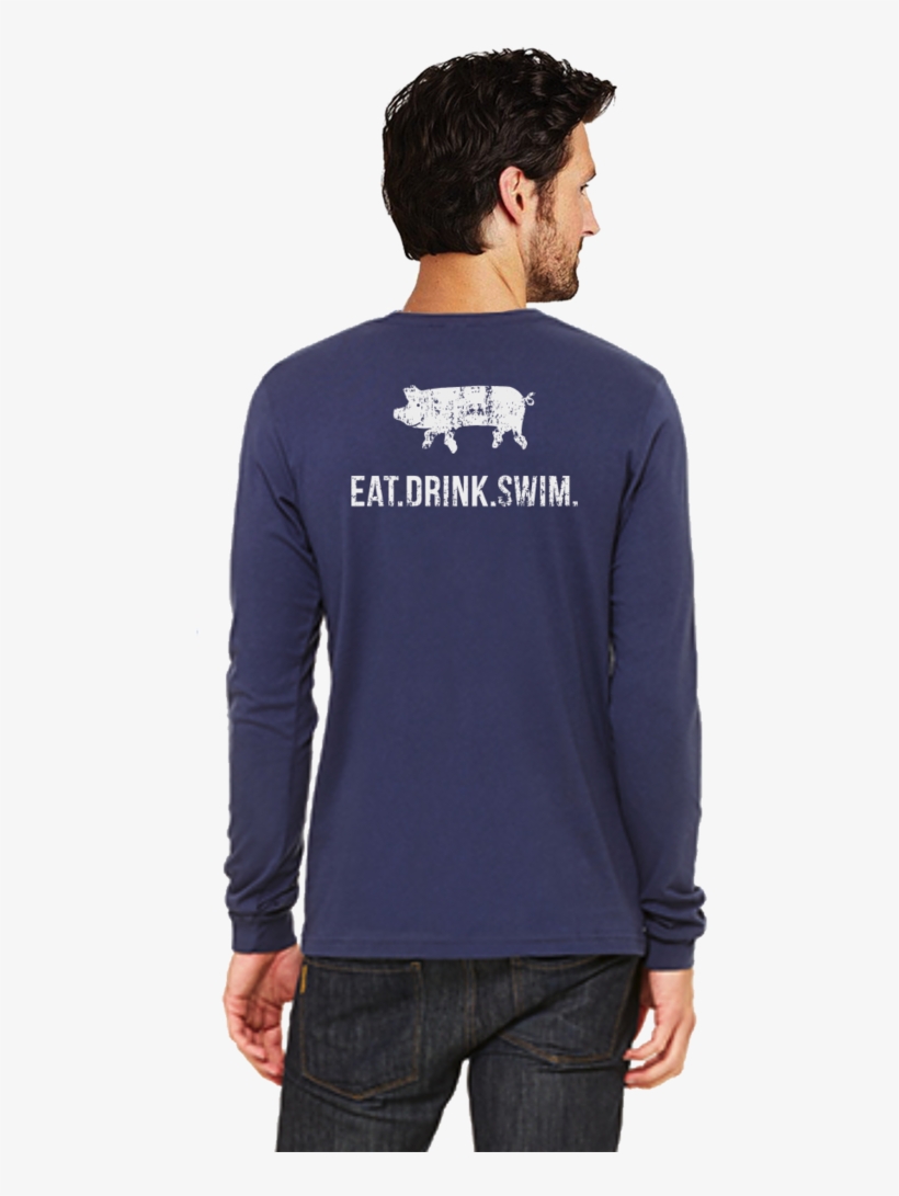 Men's Long Sleeve Navy The Swimming Pig Store - Exuma Pig T Shirt, transparent png download