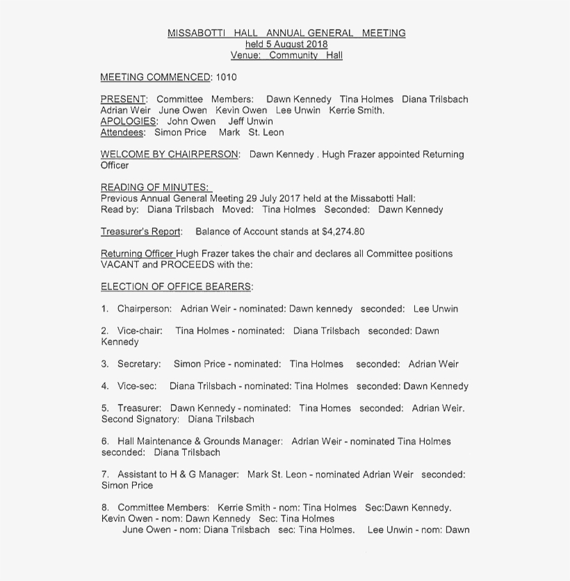 Missabotti Hall Committee Of Management - Document, transparent png download
