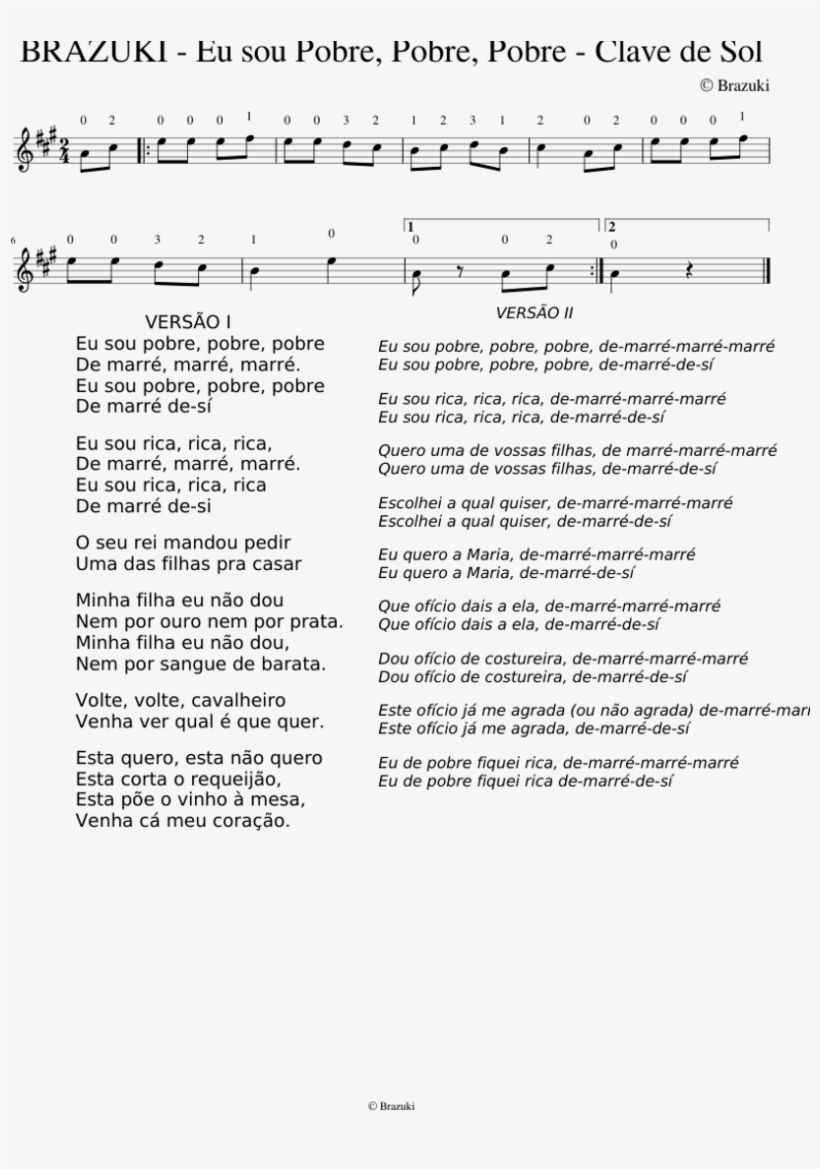 Brazuki Eu Sou Pobre Pobre Pobre Clave De Sol Piano - Document, transparent png download