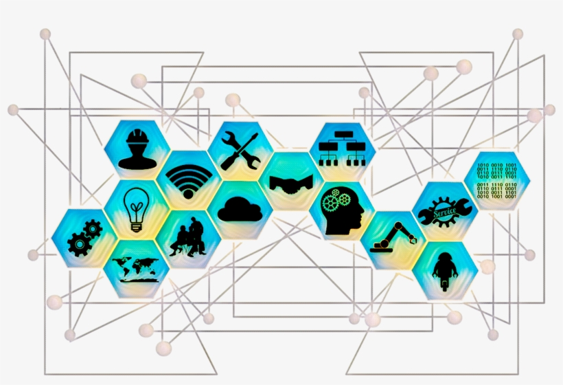 Clip Art Icons On Blue And Yellow Octagons With Links - Industry, transparent png download