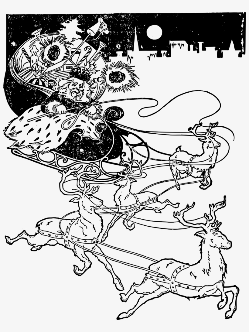 Classic Santa Sleigh - Drawings Reindeer Of Santa Claus Reindeer For Sleigh, transparent png download