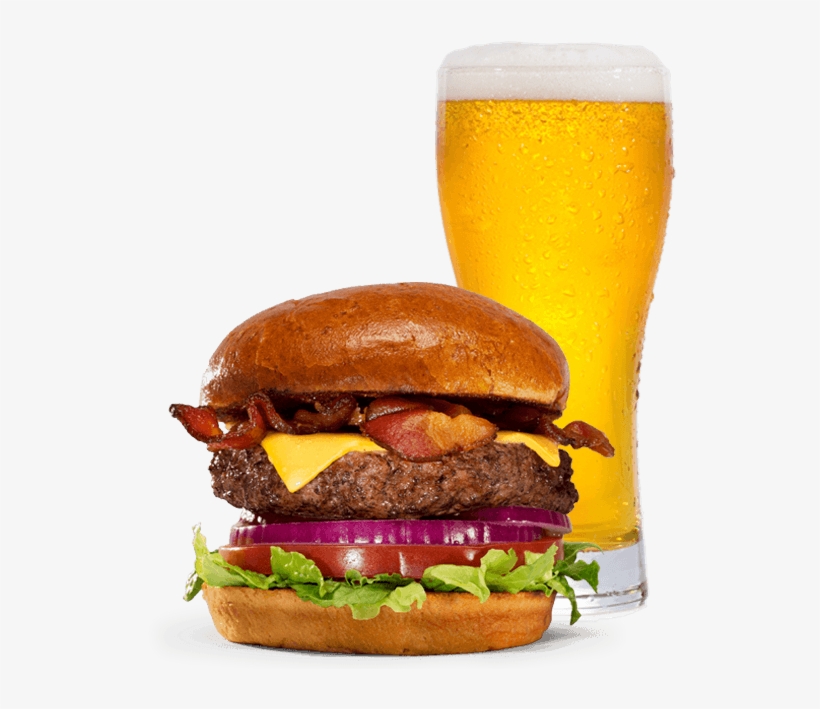 Green Dragon Burger With Beer In Tall Pilsner Glass - Hamburger, transparent png download