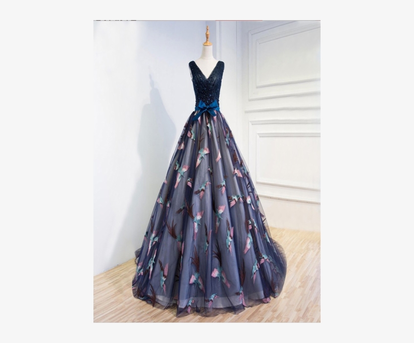 Attractive Tulle V Neck Neckline Floor Length A Line - Bird Prom Dress, transparent png download