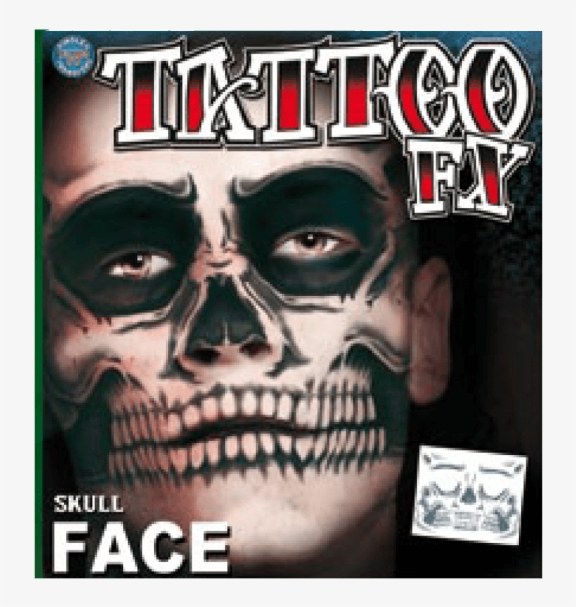 Skull Face Temp Tattoo - Skeleton Face Temporary Tattoo, transparent png download