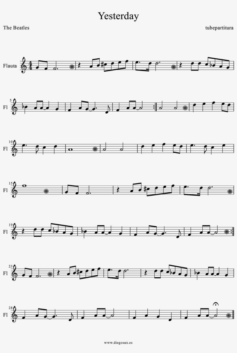 Flute Sheet Music The Beatles - Blue Bossa Dexter Gordon Solo, transparent png download