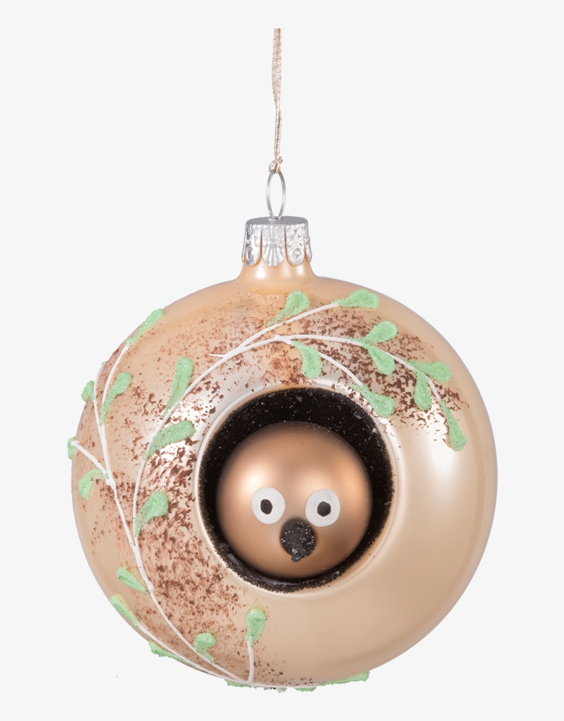Glass Bauble Beige With A Bird Peeking Out, 8 Cm - Christmas Ornament, transparent png download