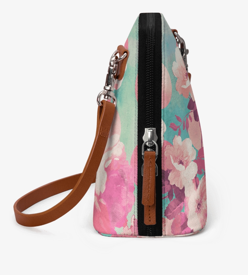 Dailyobjects Romantic Pink Retro Floral Pattern Teal - Shoulder Bag, transparent png download